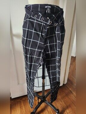 Hot Topic Black Windowpane Plaid Pants with Grommet Waist